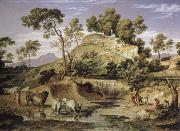 Joseph Anton Koch landscape with shepherds and cows painting